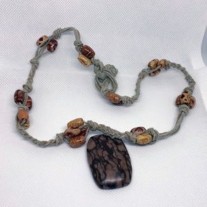 Hemp, Wood & Striped Jasper Necklace
